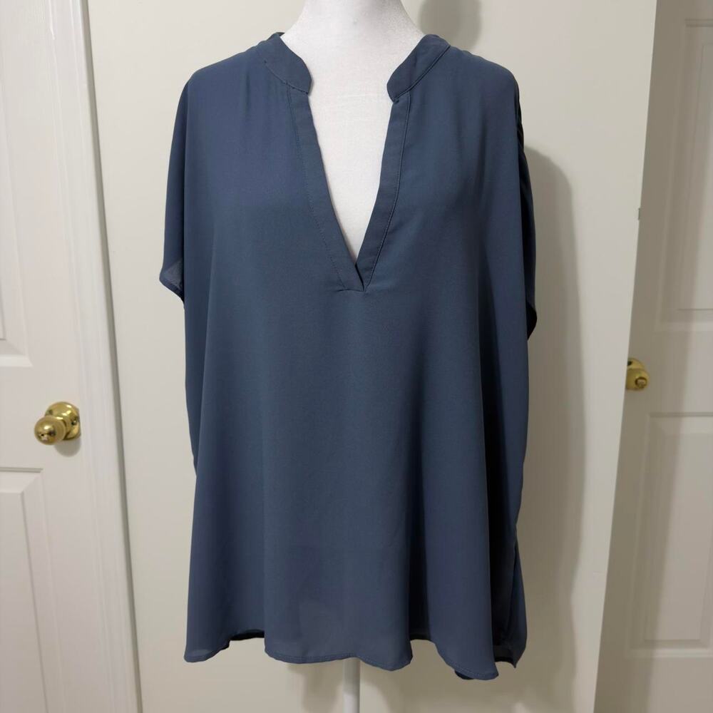 Blue V-Neck Blouse